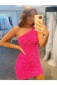 Affordable Short One Shoulder Sleeveless Velvet Sequin Prom Dress Canada