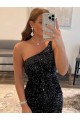 Affordable One Shoulder Sleeveless Short Velvet Sequin Prom Dress Canada