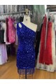 Affordable One Shoulder Keyhole Sleeveless Short Velvet Sequin Prom Dress Canada