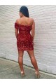 Affordable Short One Shoulder Sleeveless Velvet Sequin Cocktail Prom Dress Canada