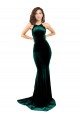 Affordable High Neck Stretch Velvet Prom Dress with Black Lace Embroidery Canada