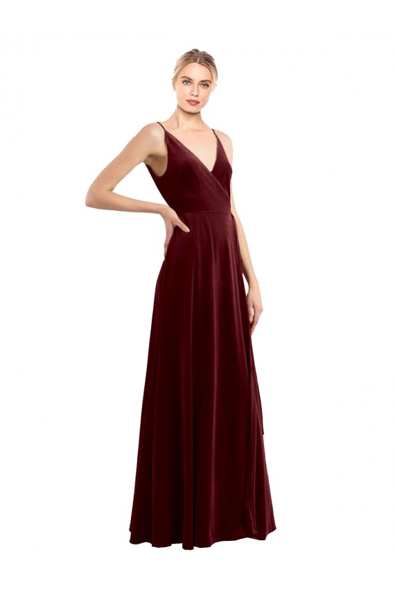 Affordable Faux Wrap V-Neck Sleek Long Velvet Prom Dress Canada