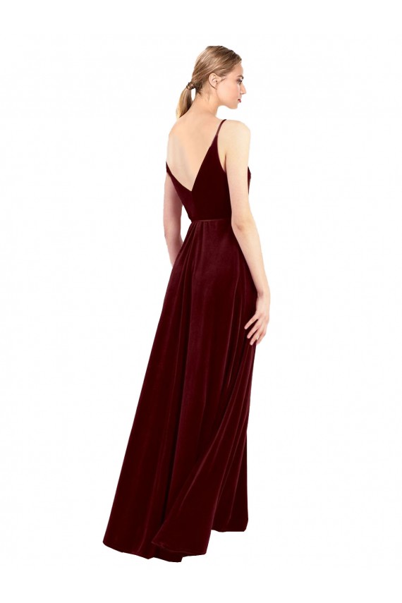 Affordable Faux Wrap V-Neck Sleek Long Velvet Prom Dress Canada