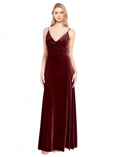 Affordable Faux Surplice Neckline Slim A-Line Long Velvet Prom Dress Canada