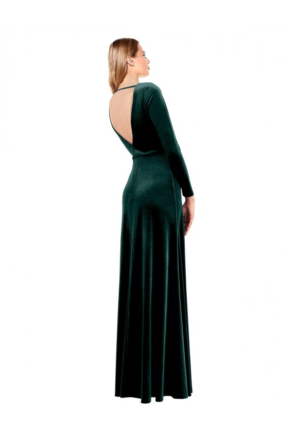 Affordable Plunging V-Neckline Long Sleeves Open Back Velvet Prom Dress Canada