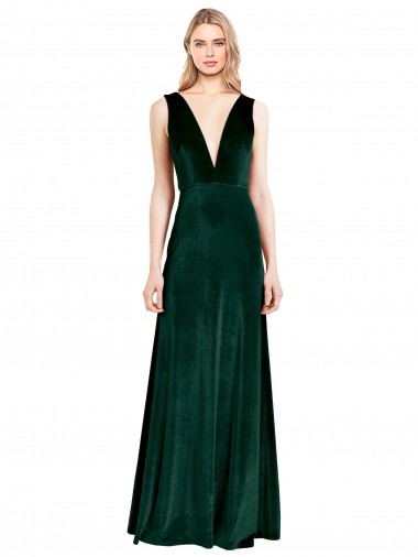 Affordable Daring Deep V-Neck Long Full Length Velvet Prom Dress Canada