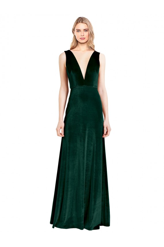 Affordable Daring Deep V-Neck Long Full Length Velvet Prom Dress Canada