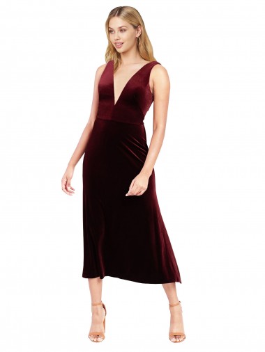 Affordable Daring Plunging V-Neckline Short Midi Length Velvet Cocktail Prom Dress / Homecoming Dress Canada