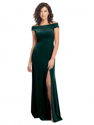 Affordable Floor Length Cap Sleeves Long Velvet Prom Dress with High Side Slit Canada