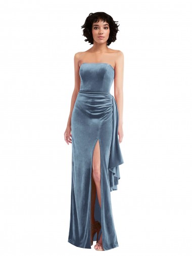 Affordable Strapless Velvet Maxi Prom Dress with Draped Skirt Canada