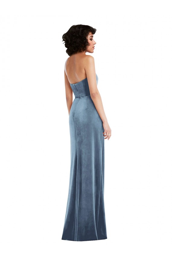 Affordable Strapless Velvet Maxi Prom Dress with Draped Skirt Canada