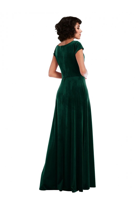 Affordable Cowl Neck Cap Sleeve Velvet Maxi Prom Dress with Pockets Canada