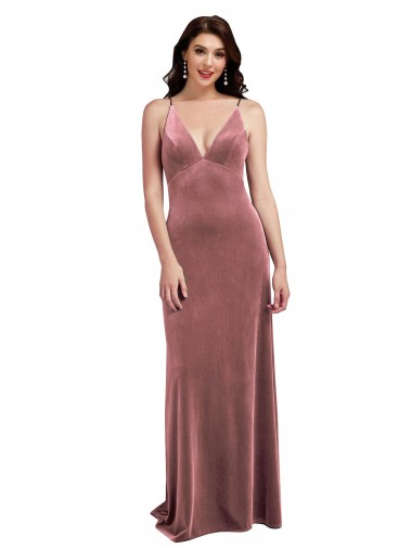 Affordable Low Scoop Back Long V-Neck Velvet Slip Prom Dress Canada