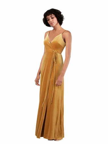 Affordable Romantic Velvet Floor Length Prom Dress with Wrap Detail Canada