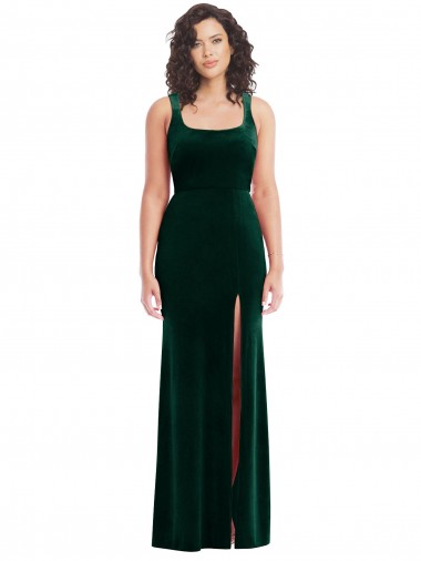 Affordable Square Neck Long Velvet Maxi Prom Dress Canada