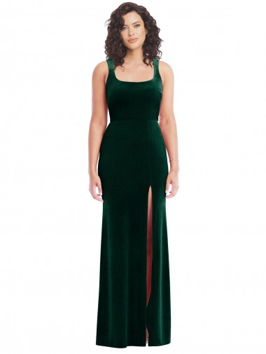 Affordable Square Neck Long Velvet Maxi Prom Dress Canada