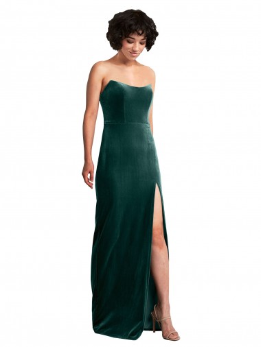 Affordable Scooped Strapless Long Velvet Prom Dress with Daring Side Slit Canada